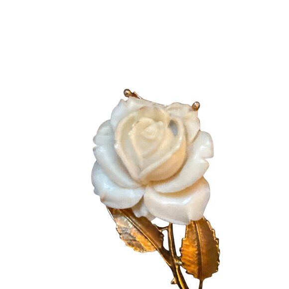 Carved Celluloid Rose Flower Brooch Lapel Pin Dainty Vintage Floral - Picture 5 of 5